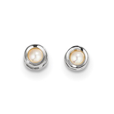 4mm Bezel June/Fresh Water Cultured Pearl Post Earrings 14k white Gold XBE246, MPN: XBE246, 1911013…
