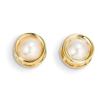 5mm Bezel Cultured Pearl Stud Earrings 14k Gold XBE149, MPN: XBE149, 883957086590