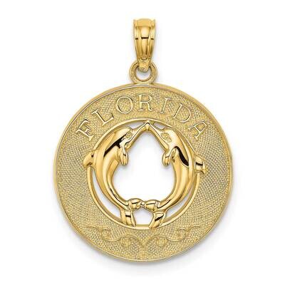 Florida On Round Frame with Dolphins Charm 14k Gold K7481, MPN: K7481, 63721811249