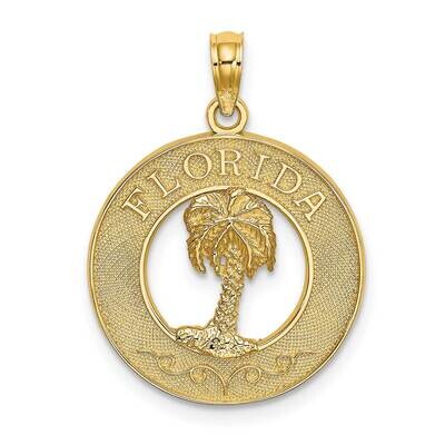 Florida On Round Frame with Palm Tree Charm 14k Gold K7524, MPN: K7524, 637218113705