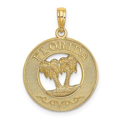 Florida On Round Frame with Double Palm Tree Charm 14k Gold K7523, MPN: K7523, 637218113699