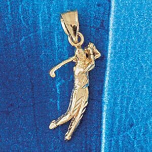 Dazzlers Jewelry Golfer Pendant Necklace Charm Bracelet in Yellow, White or Rose Gold 3408, MPN: DZ…