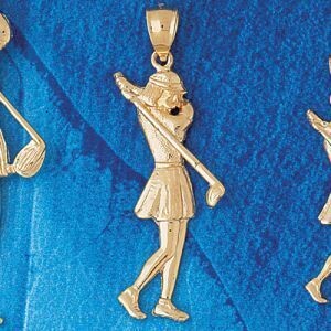 Dazzlers Jewelry Golfer Pendant Necklace Charm Bracelet in Yellow, White or Rose Gold 3403, MPN: DZ…