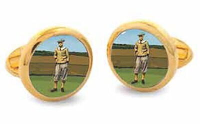 Halcyon Days 1920s Golfer Round Gold Cufflinks CLGOL01RDG, MPN: CLGOL01RDG,