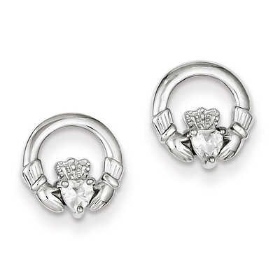 Claddagh Post Earrings Sterling Silver Rhodium-plated Diamond QE9222, MPN: QE9222, 883957011202