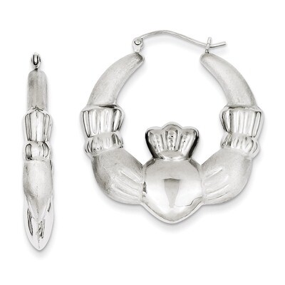 Satin Claddagh Hoop Earrings Sterling Silver Rhodium-plated Polished QE4700, MPN: QE4700, 883957933…