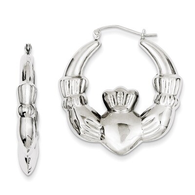 Claddagh Hoop Earrings Sterling Silver Rhodium-plated QE4705, MPN: QE4705, 883957933085