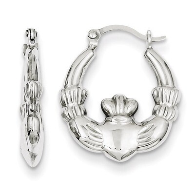 Claddagh Hollow Hoop Earrings Sterling Silver Rhodium Plated QE8334, MPN: QE8334, 883957584478