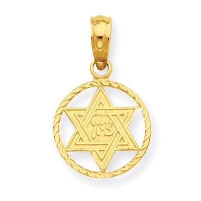 Star of David in Circle Frame Pendant 14k Gold C4458, MPN: C4458, 637218016754