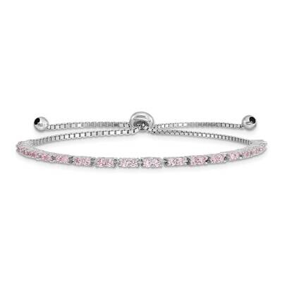 October Birthstone Pink CZ Diamond Adj Bracelet Sterling Silver Rhodium-plated QG4757OCT, MPN: QG47…