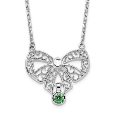 May Bow CZ Diamond Birthstone Necklace 18 Inch Sterling Silver Rhodium-Plated Polished QG6135-18, M…