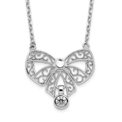 April Bow CZ Diamond Birthstone Necklace 18 Inch Sterling Silver Rhodium-Plated Polished QG6134-18,…