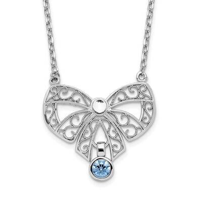 March Bow CZ Diamond Birthstone Necklace 18 Inch Sterling Silver Rhodium-Plated Polished QG6133-18,…