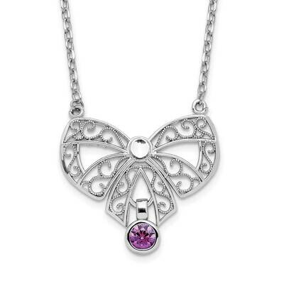 Feb. Bow CZ Diamond Birthstone Necklace 18 Inch Sterling Silver Rhodium-Plated Polished QG6132-18, …
