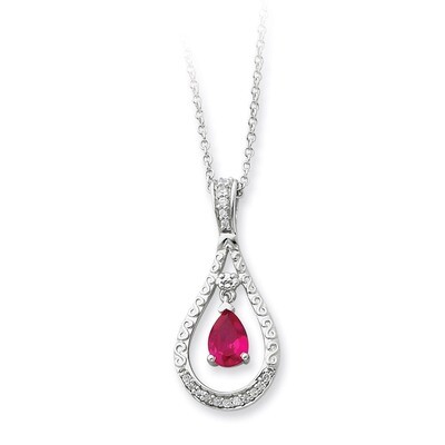 July Diamond Stone Never Forget Tear 18 Inch Birthstone Necklace Sterling Silver QSX186, MPN: QSX18…