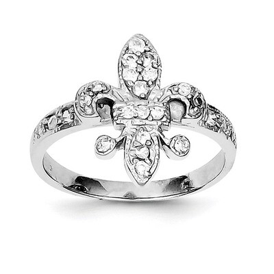 Fleur-De-Lis Ring Sterling Silver CZ QR2095-7, MPN: QR2095, 191101284076