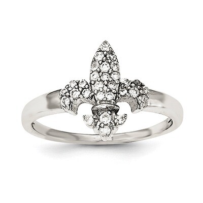 CZ Diamond Fleur De Lis Ring Sterling Silver Polished QR6217, MPN: QR6217,