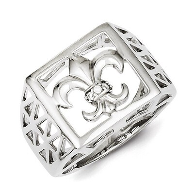 Fleur de lis Ring Sterling Silver Rhodium-plated Diamond QR4442, MPN: QR4442, 883957522609