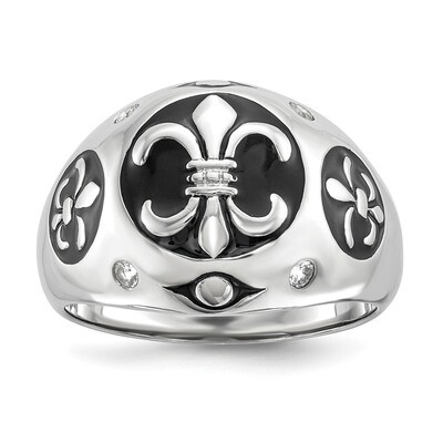 White Topaz Fleur De Lis Ring Sterling Silver Rhodium-plated Polished QR6355, MPN: QR6355,