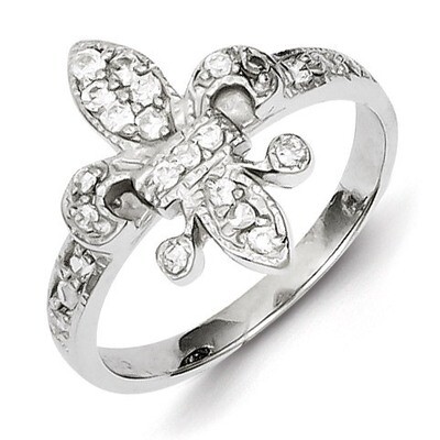 Fleur-de-lis Ring Sterling Silver Synthetic Diamond QR2095-6, MPN: QR2095-6, 191101284069