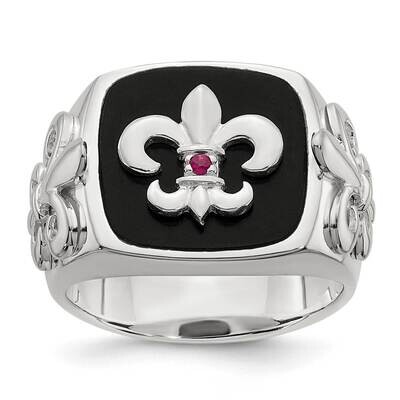 .03Ruby Black Agate Fleur De Lis Ring Sterling Silver QR7409, MPN: QR7409,