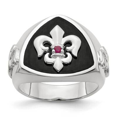 .03Ruby Black Agate Fleur De Lis Ring Sterling Silver QR7408, MPN: QR7408,