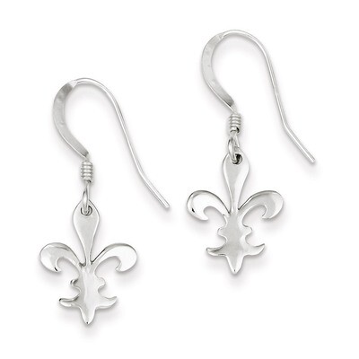 Fleur De Lis Dangle Earrings Sterling Silver Polished QE6925, MPN: QE6925, 883957584980