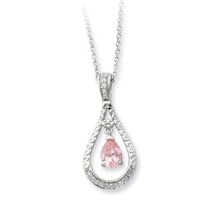 Oct. Diamond Stone Never Forget Tear 18 Inch Birthstone Necklace Sterling Silver QSX189, MPN: QSX18…