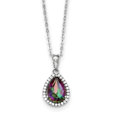 Mystic Topaz &amp; CZ Diamond Necklace 18 Inch Sterling Silver Rhodium Polished QG4069JUN-18, MPN: QG40…