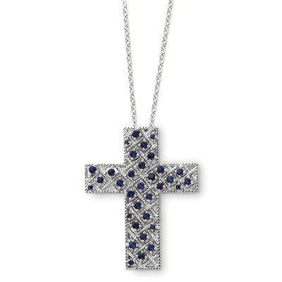 Sept. CZ Birthstone Message of the Cross 18 Inch Necklace Sterling Silver QSX143