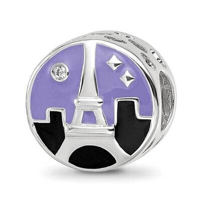 CZ Eiffel Tower Scene Bead Sterling Silver Rhodium-plated QRS4128, MPN: QRS4128,