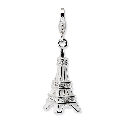 3-D Enamel Swarovski Element Eiffel Tower with Lobster Charm Sterling Silver QCC448 by Amore La Vit…