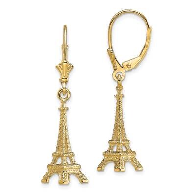 Eiffel Tower [Paris] Leverback Earrings 14k Gold 3-D TF1798, MPN: TF1798, 637218176991
