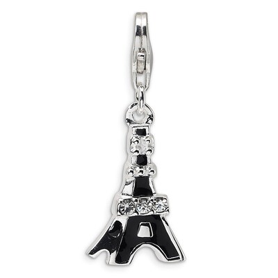3-D Black Enameled Synthetic Diamond Eiffel Tower Charm Sterling Silver QCC450 by Amore La Vita, MP…