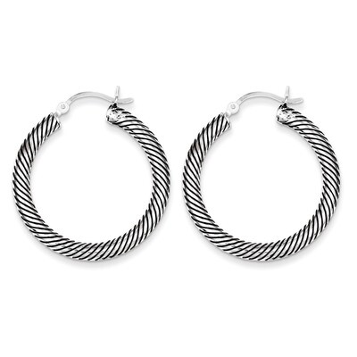 Open Twist Hoop Earrings Antiqued Sterling Silver QE6730, MPN: QE6730, 883957551654