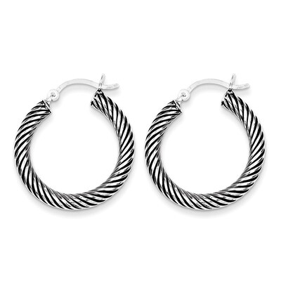 Open Twist Hoop Earrings Antiqued Sterling Silver QE6729, MPN: QE6729, 883957557540