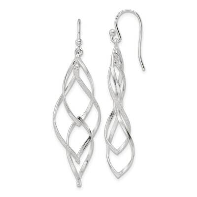 Laser Twisted Dangle Hook Earrings Sterling Silver Polished QE16067, MPN: QE16067, 196904150061