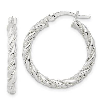 Twisted Rope Hoop Earrings Sterling Silver Polished QE15842, MPN: QE15842, 196904152492