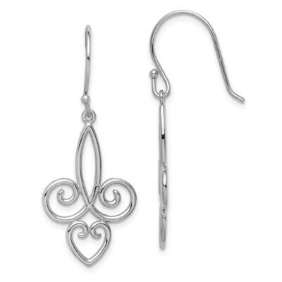 Fleur de Lis Dangle Earrings Sterling Silver Rhodium-plated QE15067, MPN: QE15067, 886774006024