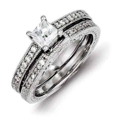 2-Piece Diamond Wedding Set Ring Sterling Silver QR2710, MPN: QR2710, 883957537634