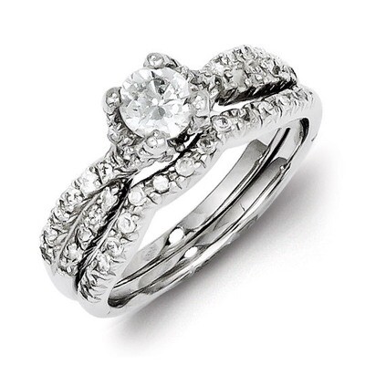 2-Piece Diamond Wedding Set Ring Sterling Silver QR2709, MPN: QR2709, 883957549293