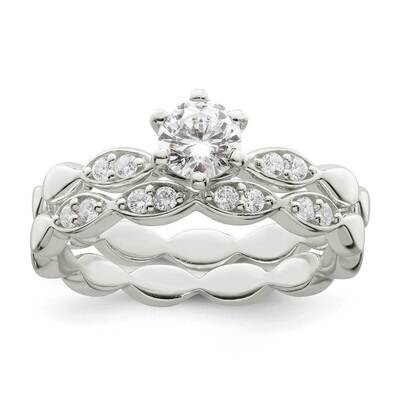 CZ Diamond Wedding Ring Set Sterling Silver Polished QR7296, MPN: QR7296,