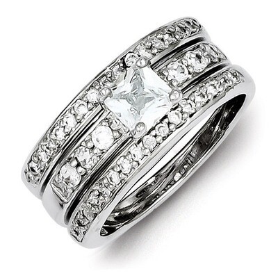 3 Piece Wedding Set Ring Sterling Silver Diamond QR2711, MPN: QR2711, 883957533711