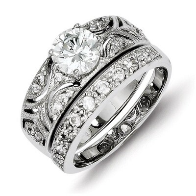 Clear Center Round Wedding Ring Sterling Silver Diamond QR4224, MPN: QR4224, 883957482002