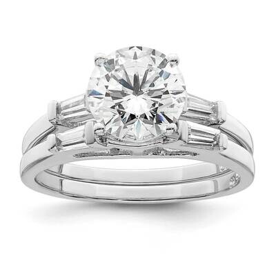 CZ Diamond Two Piece Wedding Set Rings Sterling Silver Rhodium-Plated QR7298, MPN: QR7298,