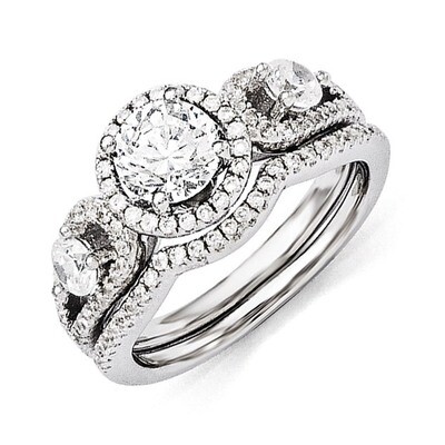 2-piece Wedding Ring Set Sterling Silver &amp; Cubic Zirconia QMP1364, MPN: QMP1364, 191101195334