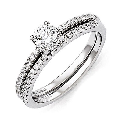 2 Piece Wedding Ring Set Sterling Silver &amp; Cubic Zirconia QMP1362, MPN: QMP1362, 886774577463