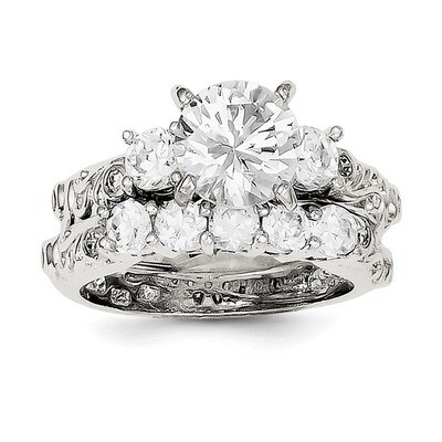 2-Piece CZ Wedding Ring Sterling Silver Rhodium-plated QR2090-6, MPN: QR2090, 883957187167