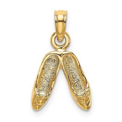 Gold Polished Textured Ballerina Slippers Charm 14k Gold K5430, MPN: K5430, 637218163212