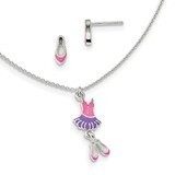 Enameled Ballerina 14in Necklace &amp; Earring Set Sterling Silver Polished QH5354SET, MPN: QH5354SET, …